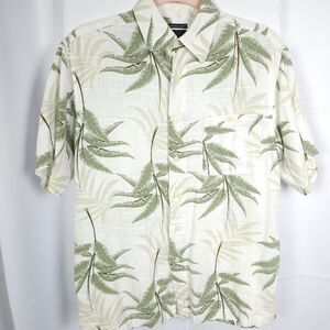 Marc Edwards Mens Medium Beige Hawaiian Tropical Linen Rayon Blend Shirt